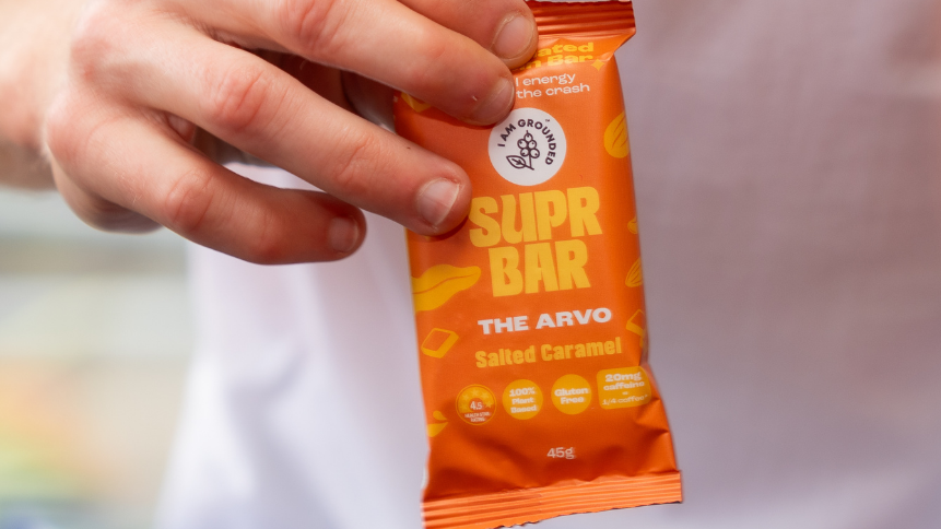 The Arvo, Salted Caramel, Caffeinated Protein Bar Iamgrounded