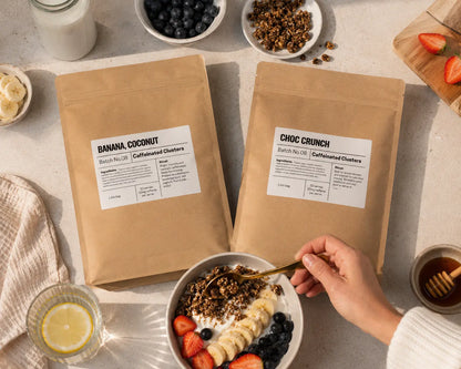 Banana Coconut and Choc Crunch 1kg Pantry Pack kraft bags
